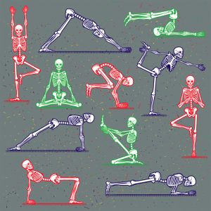 Fabrics - Fashion Patterns - 1285 Yoga Poses Gray Multi