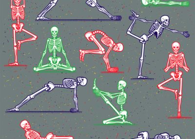 Fabrics - Fashion Patterns - 1285 Yoga Poses Gray Multi